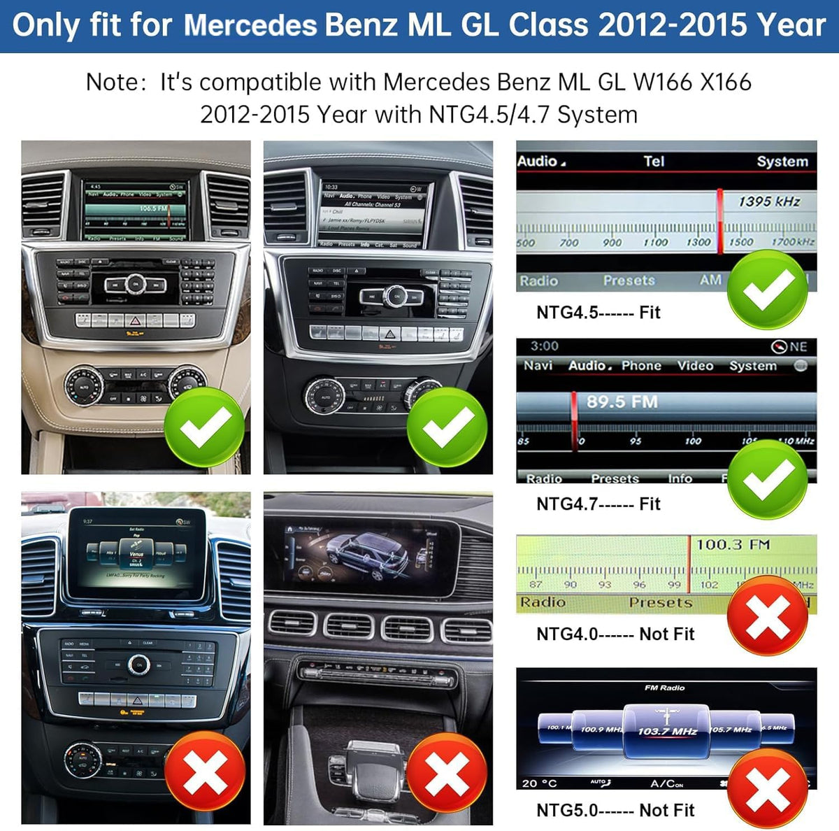 Road Top 12.3 inch Carplay Touch Screen Car Radio for Mercedes Benz ML GL W166 X166 2012-2015 Year with NTG4.5/4.7 System, Support Wireless Android Auto, Mirrorlink - QUORE