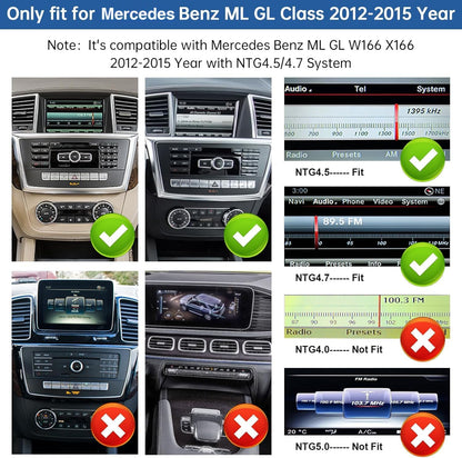 Road Top 12.3 inch Carplay Touch Screen Car Radio for Mercedes Benz ML GL W166 X166 2012-2015 Year with NTG4.5/4.7 System, Support Wireless Android Auto, Mirrorlink - QUORE