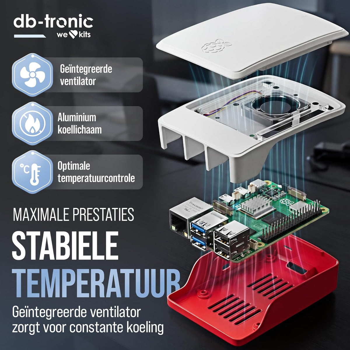 Raspberry Pi 5 8 GB Starter Kit | 128 GB Edition | Officiële USB-C 27W voeding | Officiële behuizing met ventilator | 4K Micro HDMI-kabel 1m | koellichaam