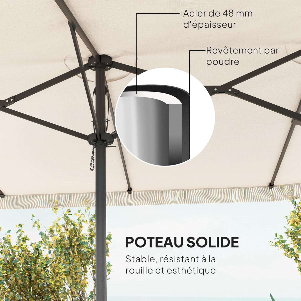 Outsunny Garden Shade Double Rectangle 4.5 x 2.65 x 2.60 m with Crank and Fringes, 180 g/m², Parasol for Balcony, Pool, Patio, Cream - QUORE