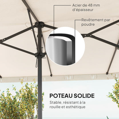 Outsunny Garden Shade Double Rectangle 4.5 x 2.65 x 2.60 m with Crank and Fringes, 180 g/m², Parasol for Balcony, Pool, Patio, Cream - QUORE