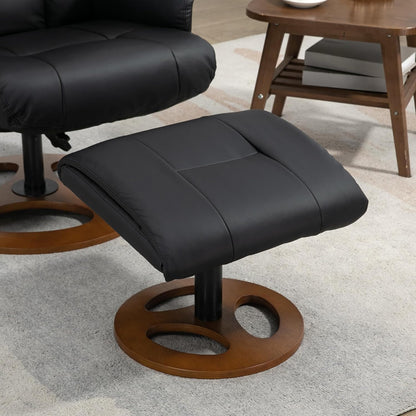 HOMCOM Recliner Chair with Footstool, TV Chair, Upholstered Chair, TV Chair with Reclining Function, 130° Tilting for Living Room, Recreation Room, Black Faux Leather, 77 x 89 x 110 cm. - QUORE