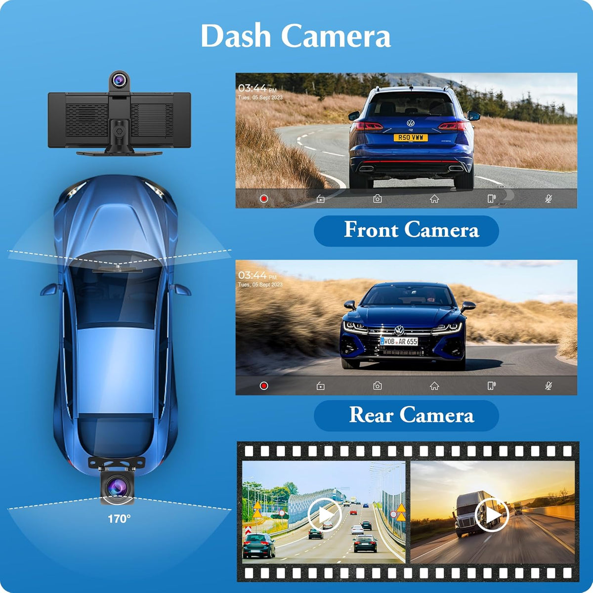 Carpuride W903 Draagbare Draadloze Carplay & Android Auto met Dashcam - 9,3" HD IPS Scherm, 4K Voor- & Achteruitrijcamera, Lusopname, Bluetooth, Spiegellink, GPS, Siri, Dashboardmontage