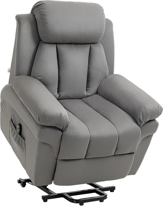 HOMCOM Chair with Stand Up Aid Electric Reclining Chair Tilting TV Chair with Remote Control, Television Chair, Cinema Faux Leather Chair, Light Grey 93 x 96 x 105 cm - QUORE
