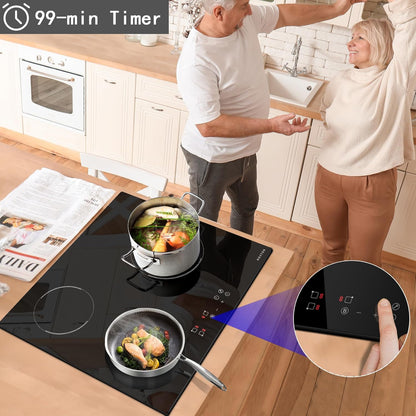 NOXTON Inductiekookplaat 3 kookplaten 60 cm, uitgerust met een 60cm stekker, touch control, 1-90 minuten timer, 9-speed, kinderslot, automatisch sluiten, warmteindicator (3500 watt).