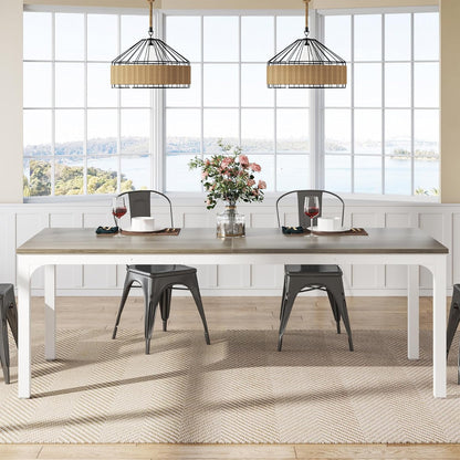 Tribesigns Dining Table for 6 to 8 People, Rectangular Kitchen Table with Sturdy Metal Legs for Living and Dining Room, Industrial Design, 200 x 70 x 75 cm (Oak, 200 x 70 x 75 cm)