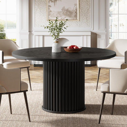 Tribesigns Black Round Dining Table for 4-6 People, 110cm Circle Kitchen Table with Sturdy Metal Base, Modern Dining Room Furniture