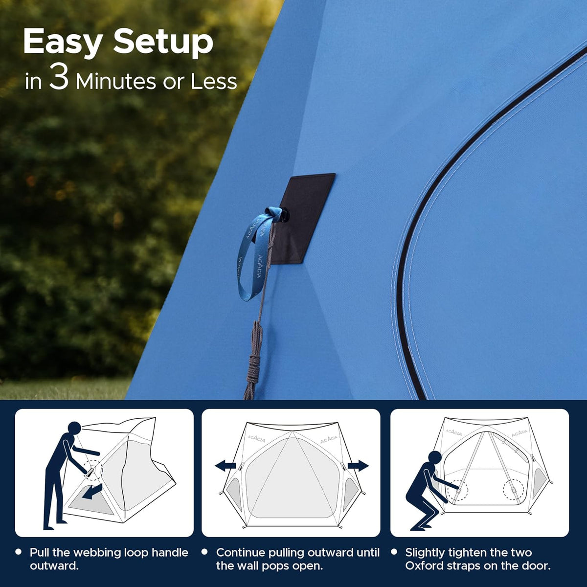 ACACIA Campingtent, pop-up campingtent met 8 ramen en voetafdruk, waterdicht, winddicht, eenvoudige installatie, huftent voor familie, kamperen, wandelen en glamping
