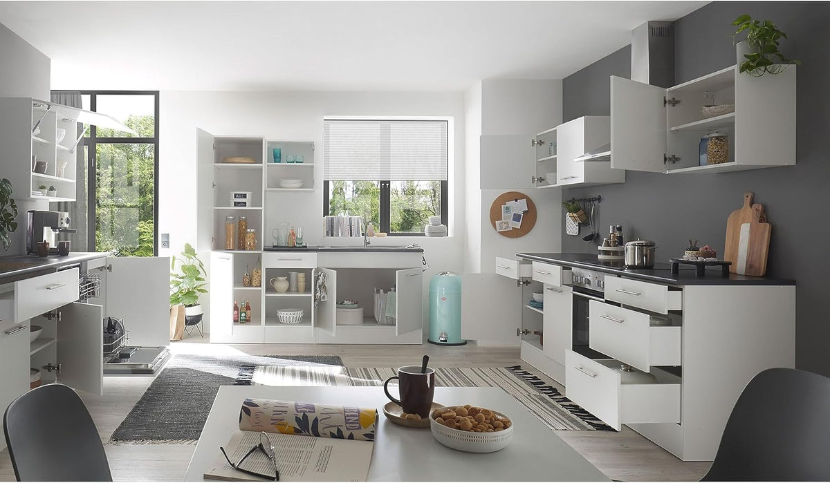 EDDY Moderne voorraadkast keuken in mat wit - ruime keukenkast met veel opbergruimte - 50 x 200 x 57 cm (b x h x d)