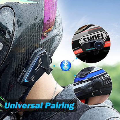 FreedConn FX Motorfiets Bluetooth Headset met Muziek Delen, 2 stks FX 10 Riders 1500m Groep Helm Bluetooth Intercom met Ruisonderdrukking/FM Radio, /Universele Koppeling/Zwart Ultradunne Body