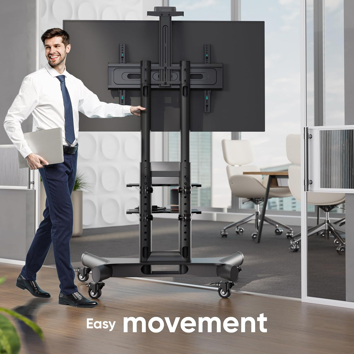 Mobiele TV Standaard Op Wielen Zwart – Verrijdbare Tv-standaard – Tv Beugel Op Wielen – Tv Vloerstandaard – Televisie Meubel Verrijdbaar – Geschikt Voor 40-70 Inch En 45,5 Kg – VESA 100x100 Tot 600x400 Mm