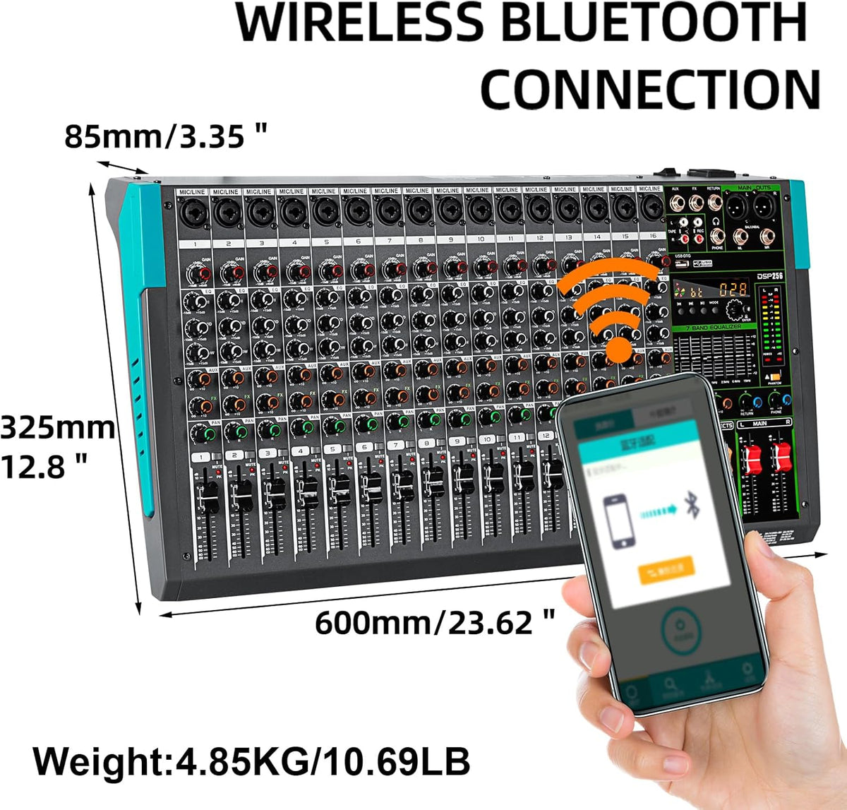 Professionele 16-Kanaals Mixer – Audiomixer – Mengpaneel – Mengtafel – Geluidsmixer – 48V Fantoomvoeding – 256 DSP-Effecten