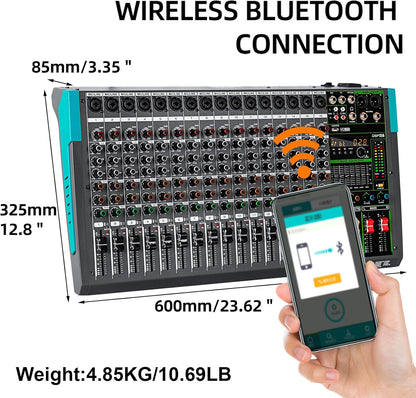 Professionele 16-Kanaals Mixer – Audiomixer – Mengpaneel – Mengtafel – Geluidsmixer – 48V Fantoomvoeding – 256 DSP-Effecten