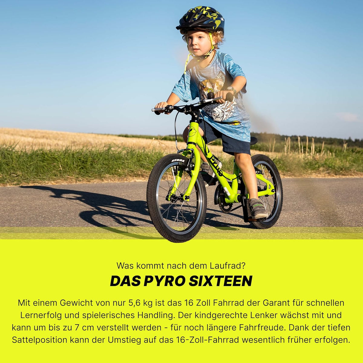 TechniBike PYRO SIXTEEN - lichte kinderfiets 16 inch voor meisjes en jongens (meegroeiend stuur, lage instap, slechts 5,6 kg)
