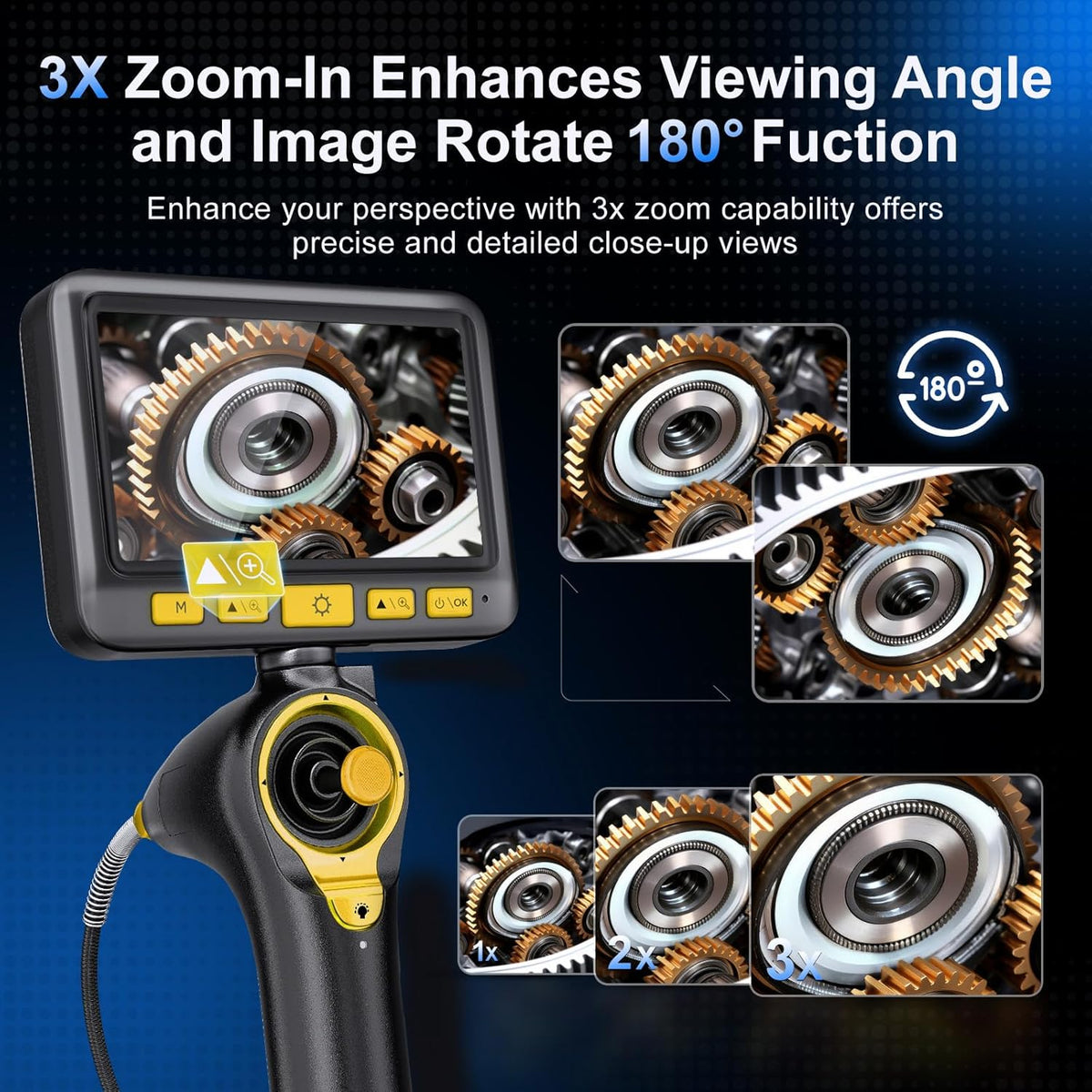 Endoscoopcamera, 6,2 mm, 360 graden draaibaar, 5 inch HD 1080p, inspectiecamera met licht, buiscamera, camera's met 6 leds, IP67 waterdicht, 1 m kanaalcamera, stuurendoscoop