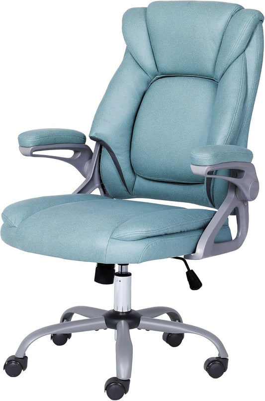 ADOV Executive Bureaustoel met 90° opklapbare armleuningen, ergonomische bureaustoel met hoge rugleuning en veerkussen, in hoogte verstelbare draaibare computerstoelen, comfortabele verstelbare