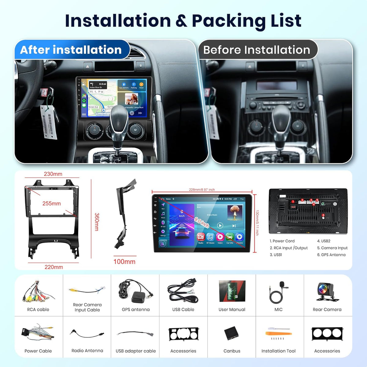 Android Autoradio 2 Din – Multimedia Systeem – Navigatie Radio – Touchscreen Auto – Wireless Apple Carplay – 9 Inch HD Scherm – Draadloos Android Auto – Bluetooth FM/RDS DAB+
