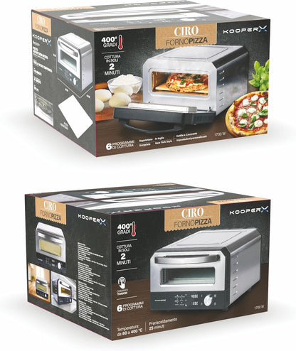 Pizzaoven 43 x 48 x 27 cm, behuizing van roestvrij staal, 6 gaarinstellingen tot 400 °C, 1700 W, Kooper X