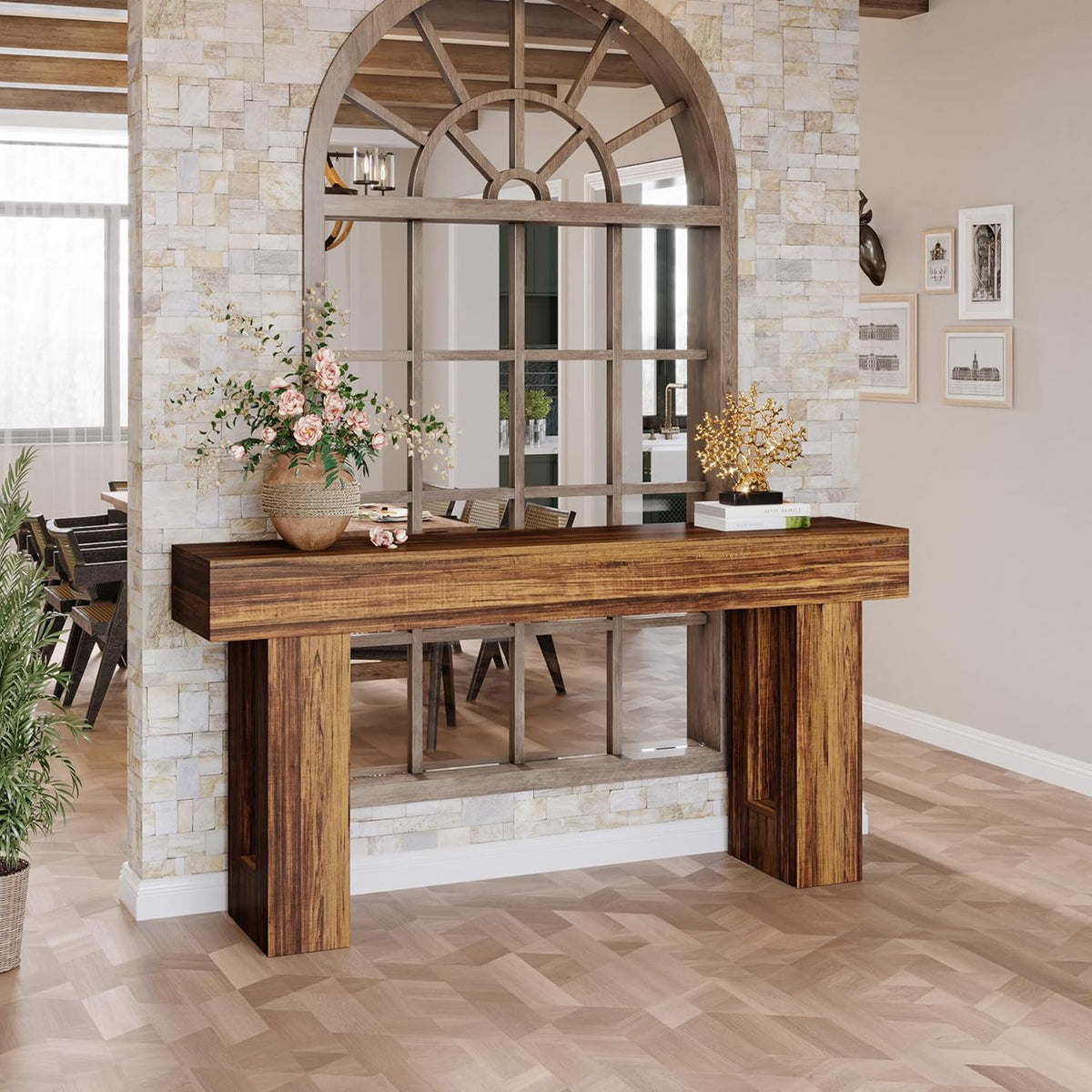 Tribesigns Farmhouse Console Table, 160 cm Long Narrow Sofa Table Behind the Sofa, Wooden Rectangular Entrance Table for Entrance, Hallway, Living Room, Rustic Brown (Rustic Brown)