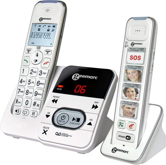 Geemarc Pack Mobility - Duo van Draadloze Telefoons met Versterker, Antwoordapparaat en Grote Persoonlijke Fototoetsen voor Ouderen - Laag of Matig Gehoorverlies