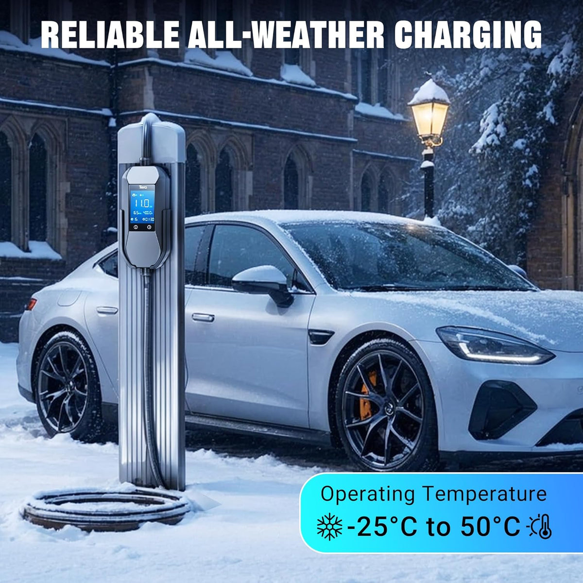 Tera Mobile Wallbox EV oplader laadstation: 11kW CEE 16A naar type 2 IP66 3-fasig 7,5 m 2,8 inch bestuurbaar digitaal display voor model Y/3, ID.3/4/5, MG4, EX30, e-up, e-tron, Zoe en andere EV P06