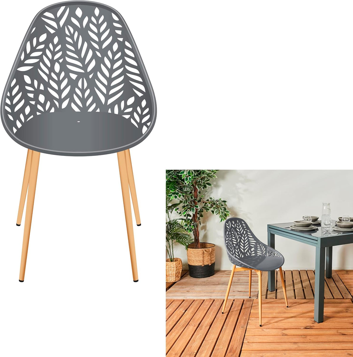 HOME DECO FACTORY, HDO0331, Set van 4 Grijze Lucena stoelen, tuinmeubelen, buitenzit, 52,3 x 83,4 x 53,3 cm, zithoogte 45 cm, Grijs