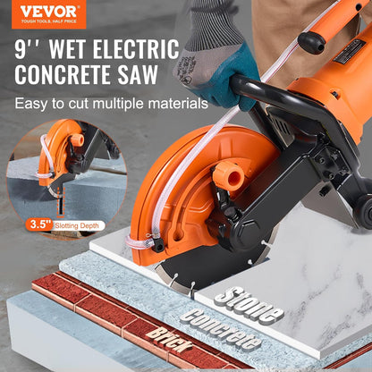 VEVOR Electric Concrete Saw, 230 mm, Powerful Circular Saw 2000 W, Cutting Depth 89 mm, Wet/Dry Disc Saw with Water Tube, Water Pump, Saw Blade, for Stone and Brick