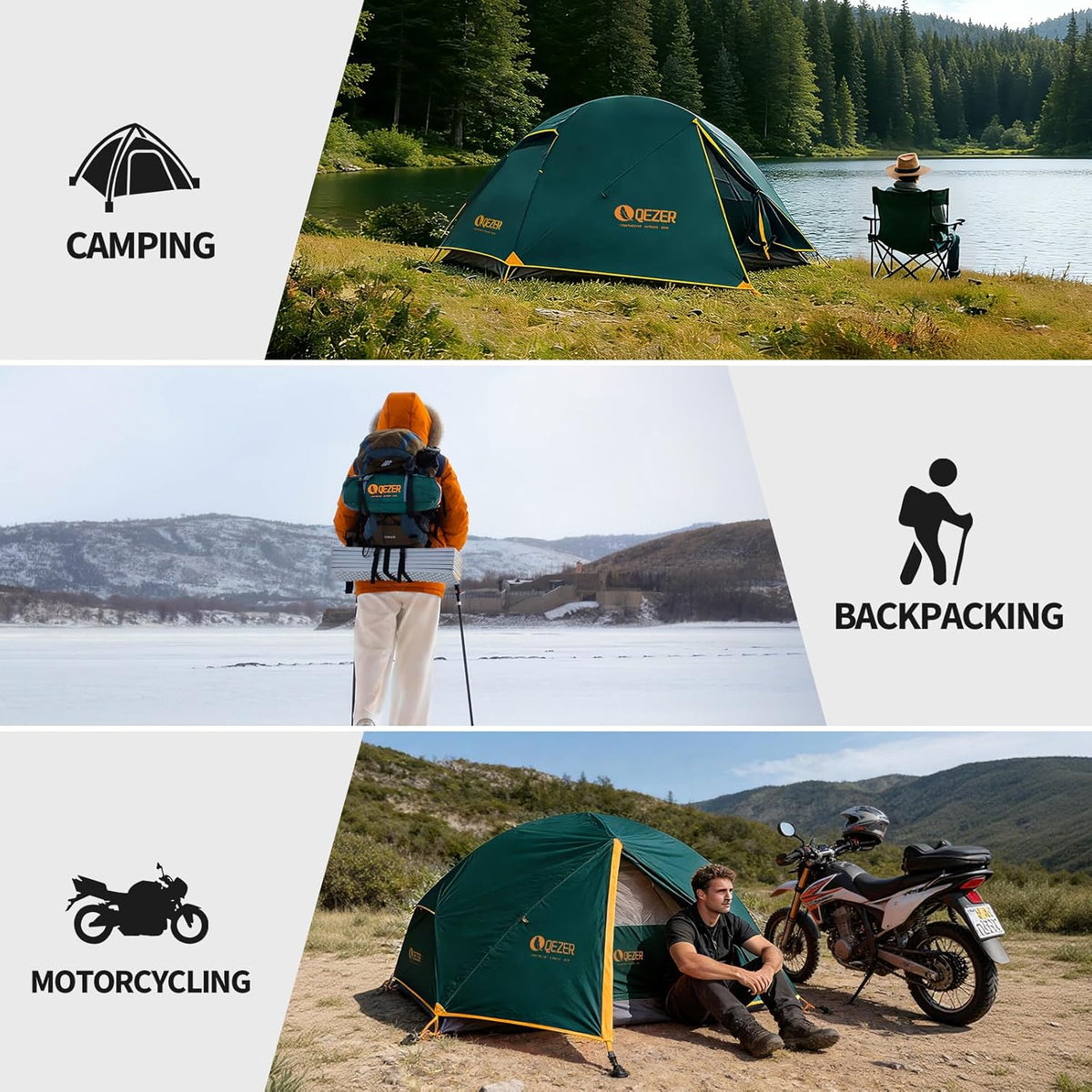 Campingtent, ultralichte koepeltent, waterdicht en winddicht, geschikt voor drie seizoenen, compact formaat, ideaal voor wandelen, kamperen en buitenactiviteiten