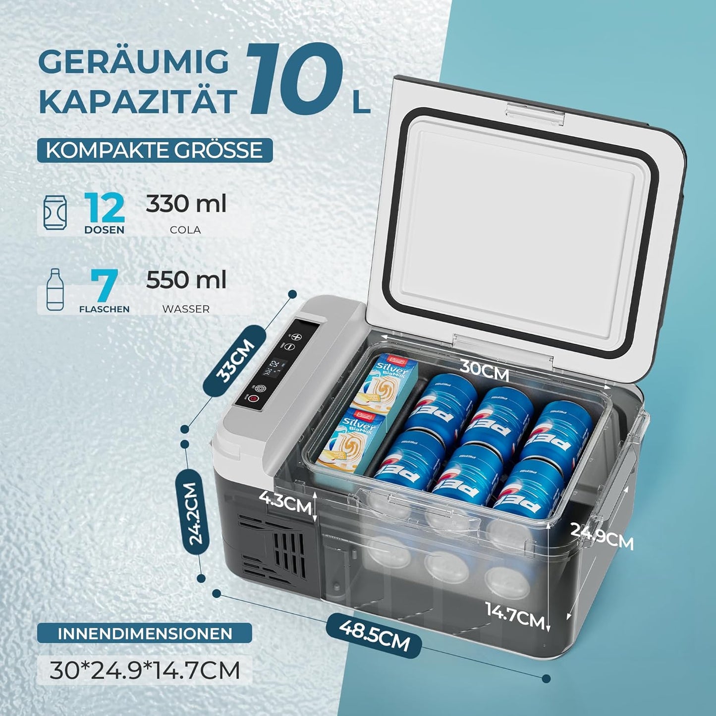 EUHOMY Draagbare koelbox voor compressor 10 l (-20 °C ~ 20 °C), DC 12/24 V AC 230 V draagbare compressor met app-bediening, 15 minuten snelle koeling, ECO/MAX modi