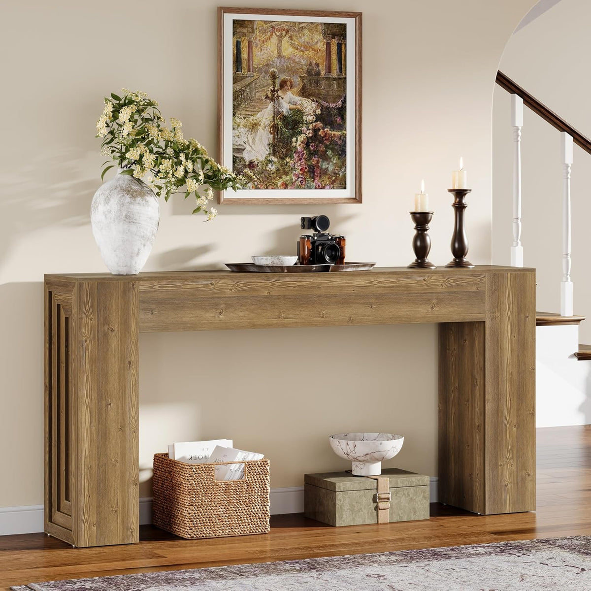 Tribesigns 160 cm Long Console Table, Farmhouse, Narrow Sofa Table Behind the Sofa, for Living Room, Entrance, Hallway, Foyer, Natural Brown