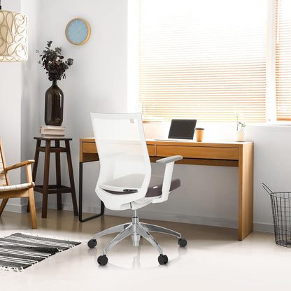 hjh OFFICE 657630 Aspen Professionele bureaustoel, stof/net, wit/grijs, draaistoel, ergonomisch, zelfherstellende netrug, in hoogte verstelbaar