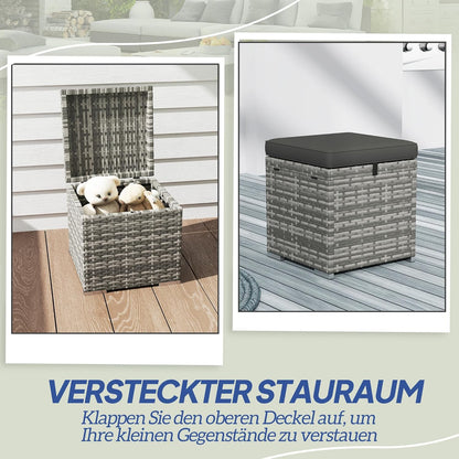 Outsunny 2er Set Rattan Hocker Sitzhocker mit Rattanoptik Stauraum Kissen Deckel 120kg load bar wetterfest Gartenhocker Fußhocker Gartenmöbel für Outdoor Garten Terrasse 40x40x41cm Dunkelgrau