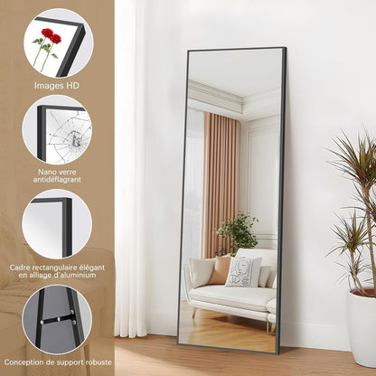 Weare Home Full body spiegel, 161 x 52 cm, staand en met frame van aluminiumlegering en houder voor woonkamer slaapkamer (zwart)