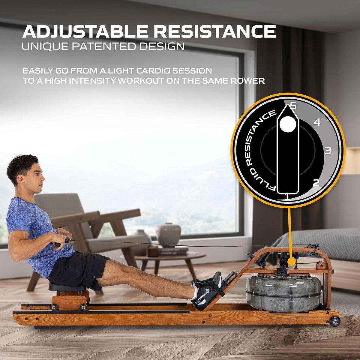 Fluid Rower Viking 3V Rowing Machine + Smartphone Holder - Folding - Rowing Machine with 5 Resistors - Rowing Machine for Home - Bluetooth - Adjustable - Includes Heart Rate Function - QUORE