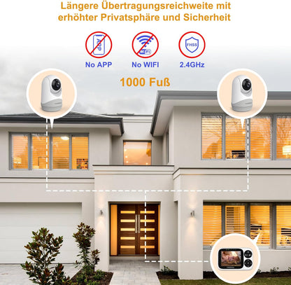 HelloBaby Babymonitor, video en audiocamera voor kinderen, met monitor, 3,2 inch IPS-scherm, zonder wifi, nachtzicht, pan-tilt-zoom, alarm slaapliedje en bereik van 1000 voeten, 2 camera's inbegrepen