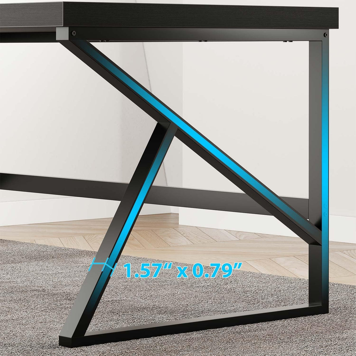 HSH Bureau, computertafel als moderne pc-tafel en bureautafel voor thuiskantoor, van metaal en hout, voor woonkamer, slaapkamer, werkkamer, zwart, 140 cm