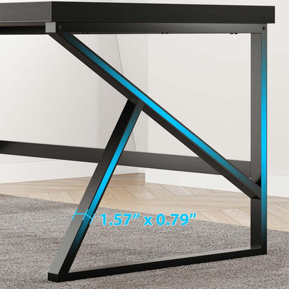 HSH Bureau, computertafel als moderne pc-tafel en bureautafel voor thuiskantoor, van metaal en hout, voor woonkamer, slaapkamer, werkkamer, zwart, 140 cm