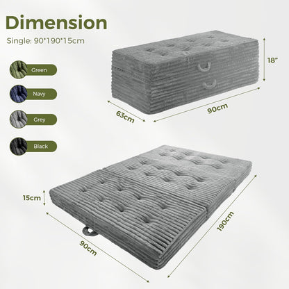 MAXYOYO Opvouwbaar matras 190 * 90 cm, 15 cm gestoffeerd opvouwbaar matras met premium imitatiebont, drievoudig opvouwbare futon slaapbank voor woonkamer/logeerkamer