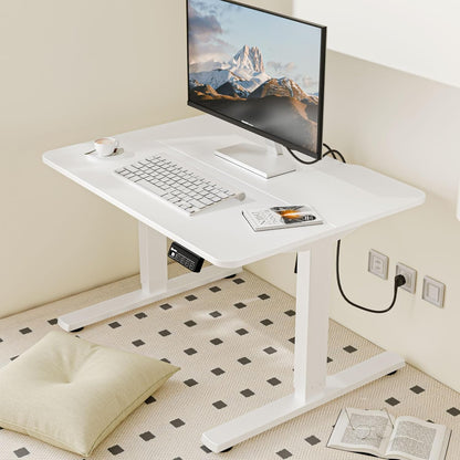 ERGOMAKER Elektrisch sta-bureau 80x60 cm, lage hoogte 48-75 cm, in hoogte verstelbaar bureau met wieltjes en haken, zit-sta-tafel met geheugenfunctie voor thuiswerken, Wit