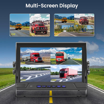 Hodozzy 4 Rear Cameras for 9 Inch 4-Piece Display, Reversing Camera Cable, Walk Recording, IR Night Vision, IP68 Waterproof, for Truck/Trailer (12V-36V) - QUORE