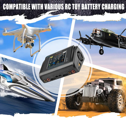 Batterijoplader – Acculader – LiPo Oplader – Balancer – Ontlader – Dual Kanaals – Touchscreen Display – 150W AC / 240W DC