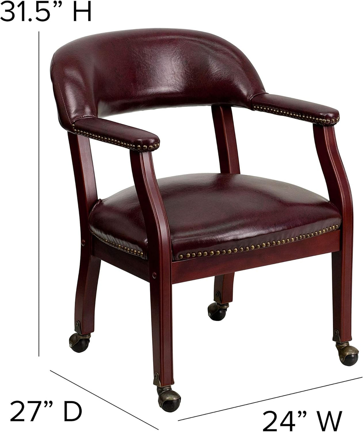 Flash Furniture Sarah Oxblood Conferentiestoel, vinyl, luxe, met accent nagelbekleding en wielen
