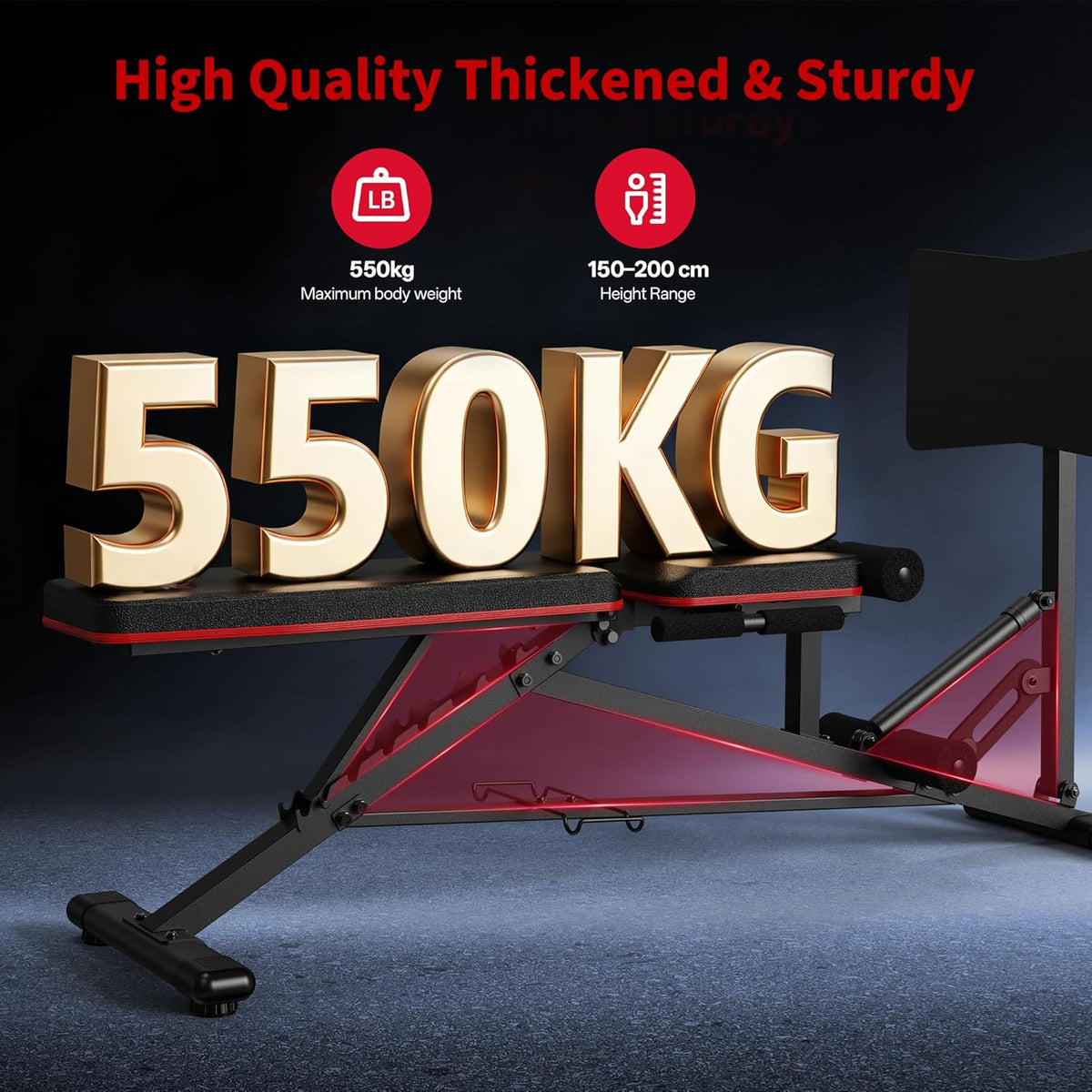 PASYOU Beenpersmachine,Verstelbare Halterbank met Leg Press,550 KG Draagvermogen, Leg Press voor Thuisgym Volledige Lichaamstraining met Dumbbellrek