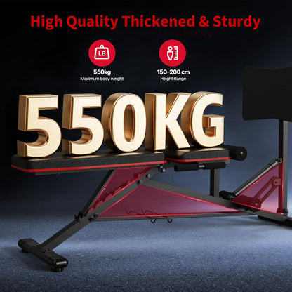 PASYOU Beenpersmachine,Verstelbare Halterbank met Leg Press,550 KG Draagvermogen, Leg Press voor Thuisgym Volledige Lichaamstraining met Dumbbellrek