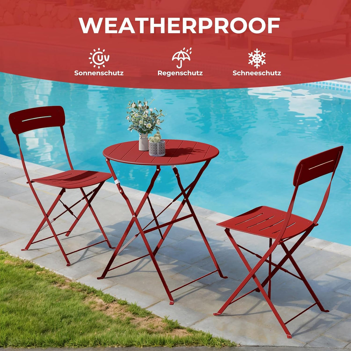 Grand patio Bistrotafel met 2 stoelen, balkonmeubelset, 3-delig, terrasmeubels, weerbestendig, bistroset, balkon, tuin, meubelset voor klein balkon (blauw)