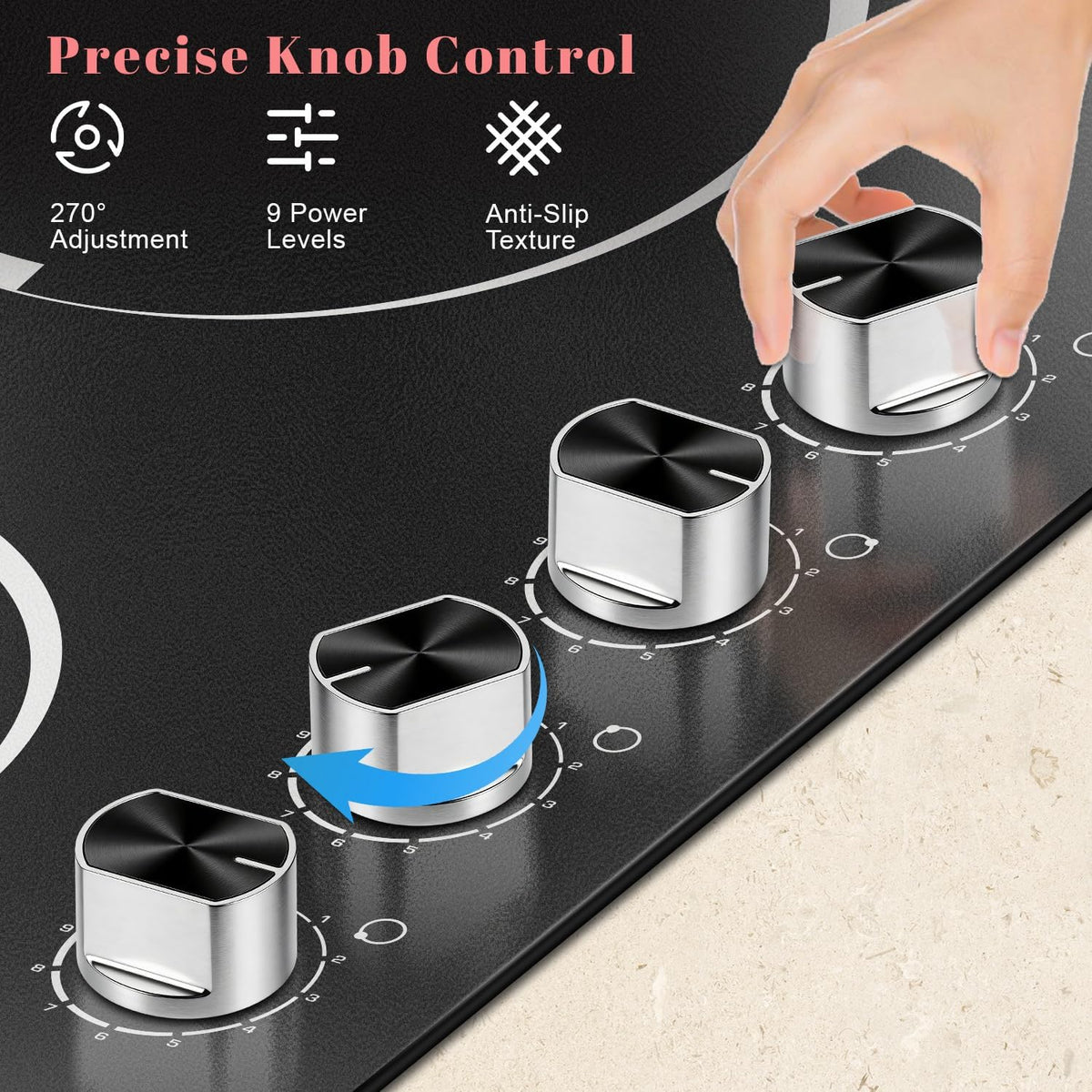 Keramische kookplaat met 4 pitten, 60 cm, 6000 W, inbouw, 220 V, vrijstaand, pauzefunctie, 9 vermogensstanden, draaiknoppen, timer, kinderslot.