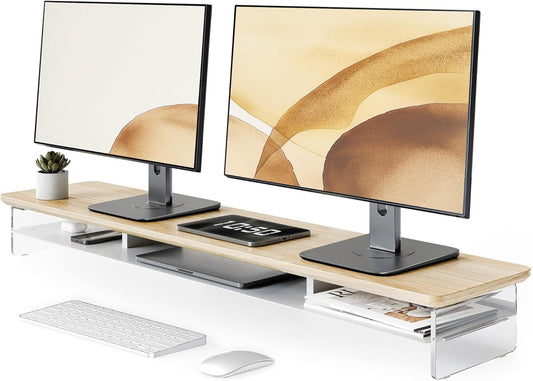 Fenge Monitorstandaard Acrilico, Verhoging voor Monitoren met Ruime Opbergruimte, Universele Monitorstand voor PC, Laptop en TV, Thuis en Kantoor (Eik, 108cm)