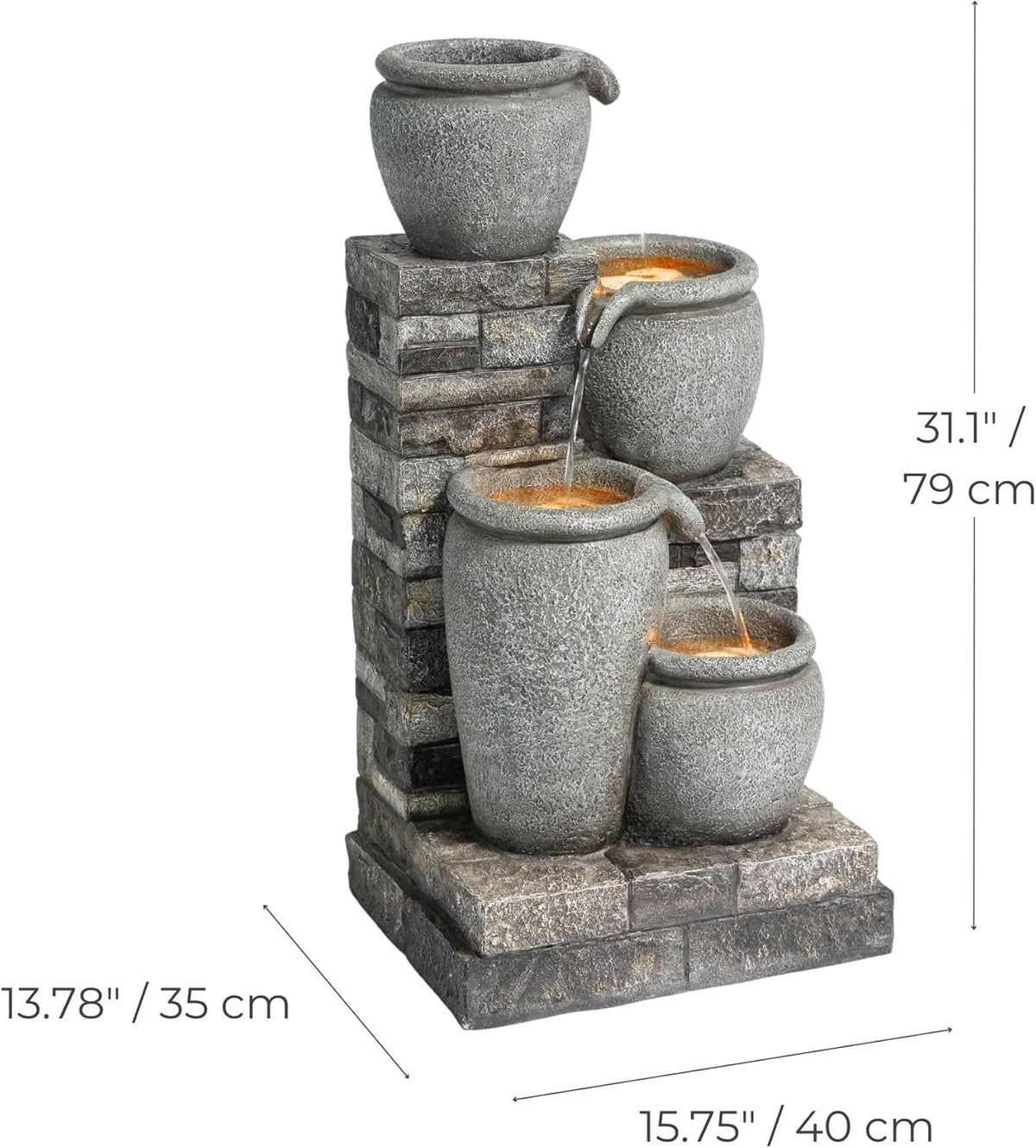 Teamson Home 4 Lagen Zonneenergie Fontein Grijs voor Tuin en Patio