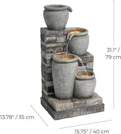 Teamson Home 4 Lagen Zonneenergie Fontein Grijs voor Tuin en Patio