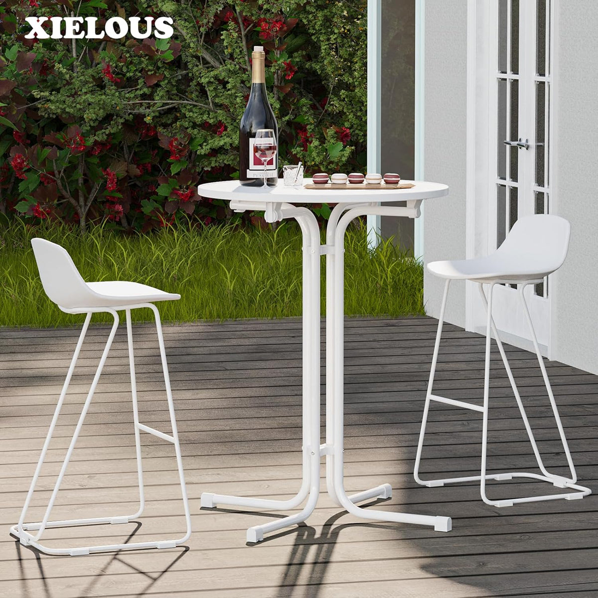 Statafel - 80 cm inklapbare ronde houten statafel met afdekking, weerbestendig voor tuinen, bistro's, bruiloften en outdoor - gelegenheden (wit)
